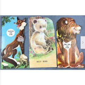 3 Antique Childrens Shape Books Billy Bear Freddy Fox Tam Tam Lion John Bradford